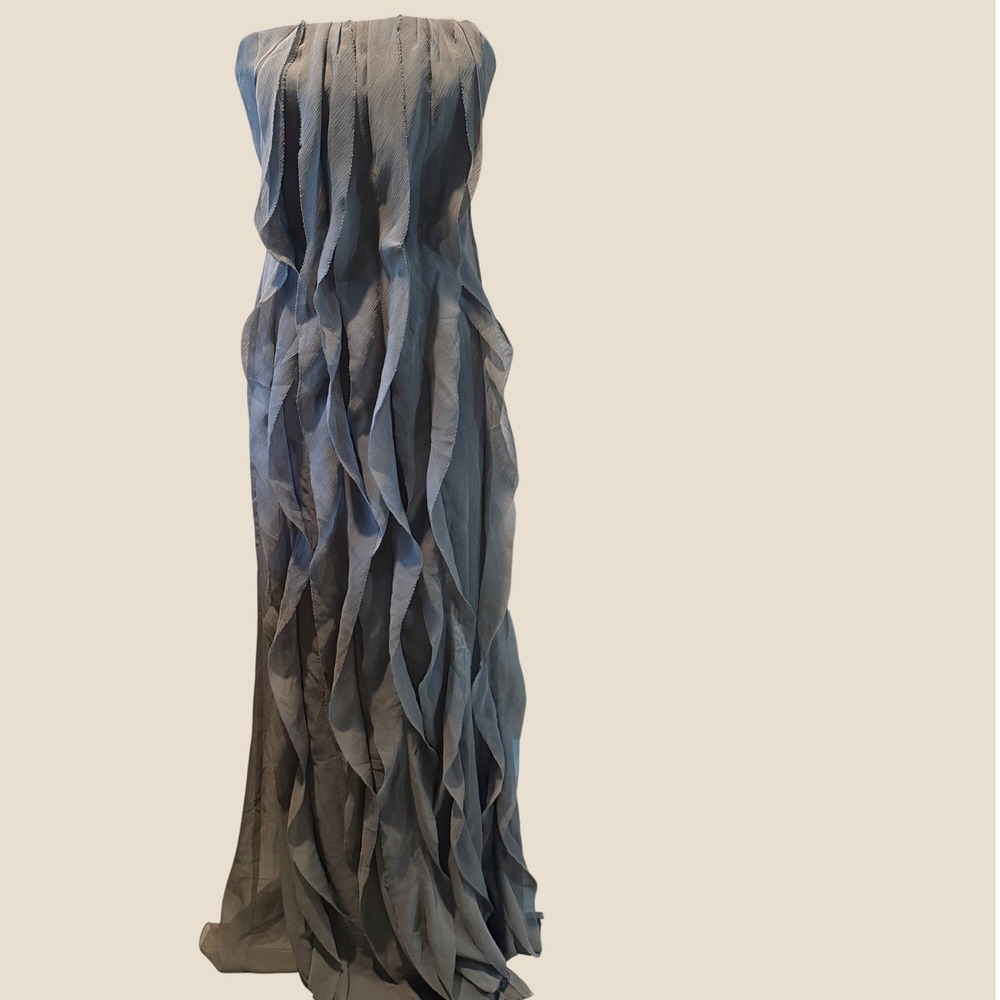 White by Vera Wang Strapless Ruffle Column Gown Charcoal Grey Sz 10